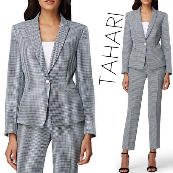 Tahari Arthur S Levine Plus Pinstripe Buttoned Blazer black plus size msrp$149.